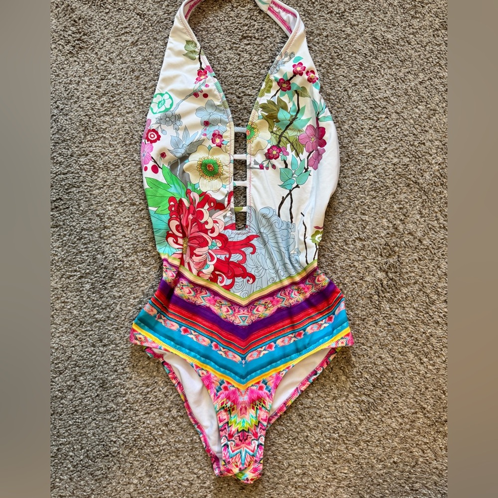 Johnny Was Pink and White Floral Swimsuit - M